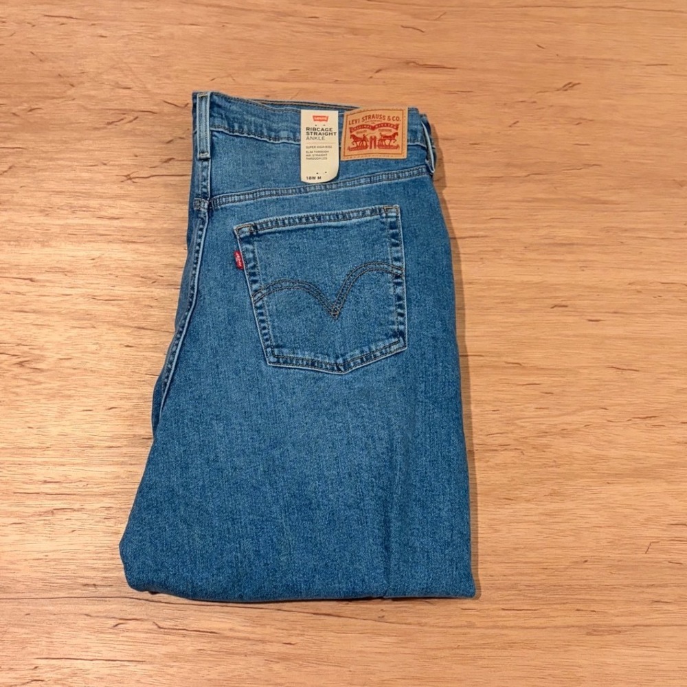NWT Levis Ribcage Straight Ankle Womens 18W Medium Wash High Rise Button Fly